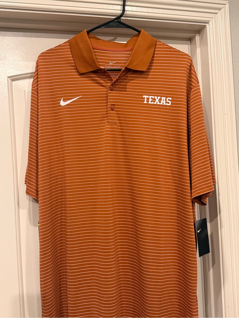 Nike Men's Texas Striped Polo in Burnt Orange and White